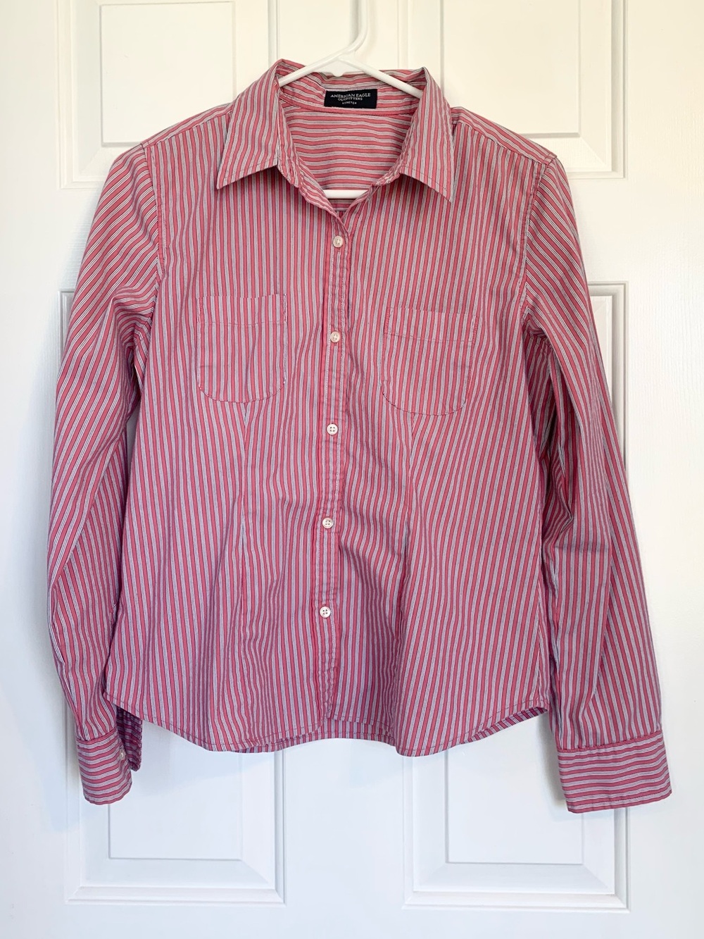 American Eagle Outfitters Pink and White Striped Button-Down Shirt
